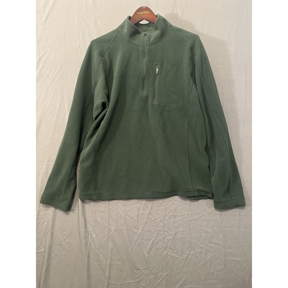 LL BEAN Fleece Pullover Jacket MENS Large 1/2 Half Zip Lightweight Green 1/4‎
